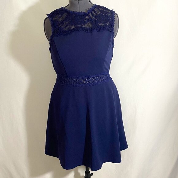 Speechless Midnight Blue Fit & Flare Lace Trim Dress - Picture 1 of 12